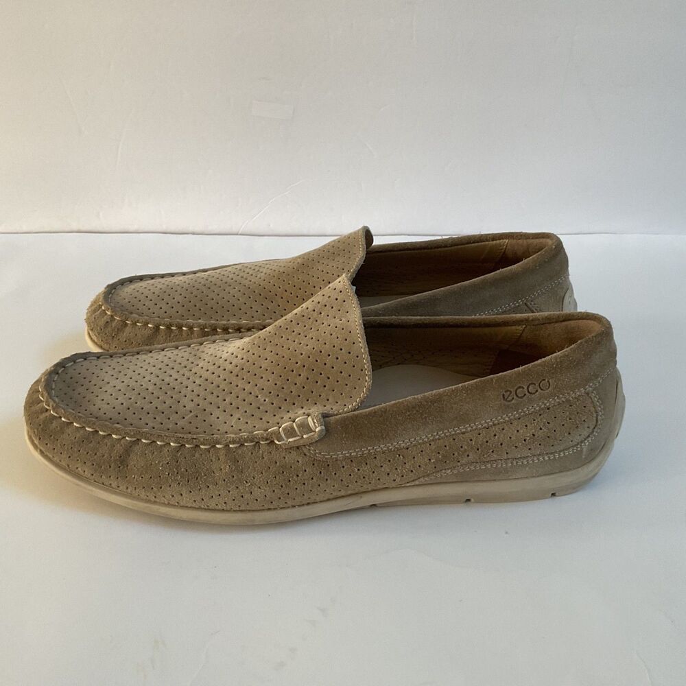Ecco Classic Driving Shoes EU Sz 46 US Sz 12-12.5 Perforated Suede Leather Taupe